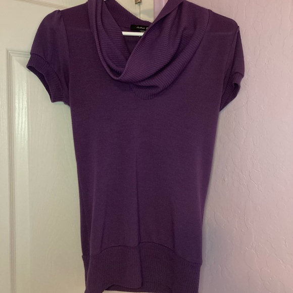 Y2k Active Basic dark purple long blouse with slouchy neck. - Picture 2 of 4